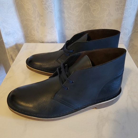 Clarks Bushacre Men\'s Leather Cuir Chukka Desert Ankle Boots, Size 9.5M, Blue main image 8